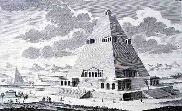 Piramida poza Tebami w Egipcie z „Projektowania architektury historycznej” autorstwa Johann Bernhard (after) Fischer von Erlach
