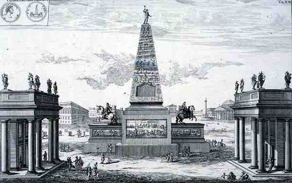 Obelisk poświęcony Markowi Aureliuszowi Antoninusowi (161-80) i Lucjuszowi Aureliuszowi Verusowi (161-69), Grecja, z „Plan architektury historycznej” autorstwa Johann Bernhard (after) Fischer von Erlach