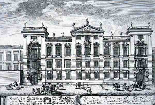 Pałac hrabiego Jana Wacława, Praga, z "Projektu architektury historycznej", ryciny Johanna Adama Delsenbacha (1687-1765) 1721 (grafika) autorstwa Johann Bernhard (after) Fischer von Erlach