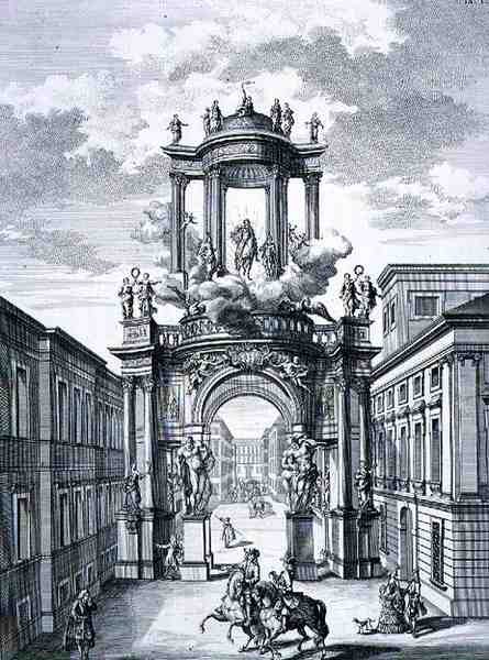 Łuk Triumfalny, Wiedeń, z „Plan architektury historycznej”, rytowany przez Johanna Adama Delsenbacha (1687-1765) 1721 (grafika) autorstwa Johann Bernhard (after) Fischer von Erlach