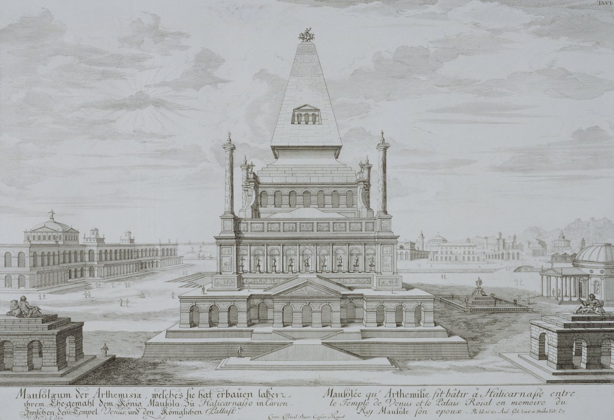Mauzoleum w Halikarnasie, Bodrum, Turcja, z "Szkicu architektury historycznej", 1721 r. autorstwa Johann Bernhard Fischer von Erlach