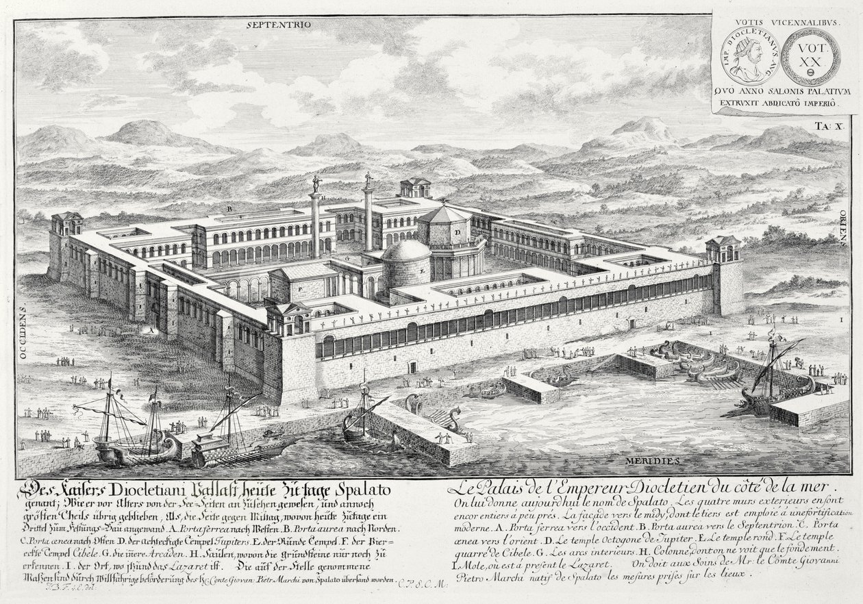 Pałac Dioklecjana (245-313), Split, Jugosławia, z „Projektu architektury historycznej”, 1721 autorstwa Johann Bernhard Fischer von Erlach
