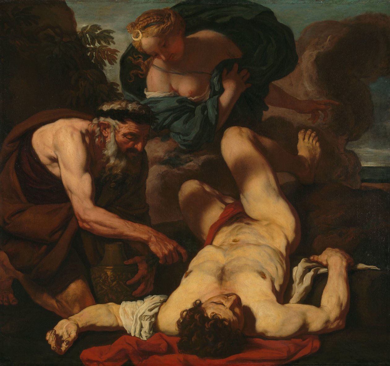 Selene i Endymion (dawniej zatytułowany Śmierć Oriona) autorstwa Johann Carl Loth (attributed to)