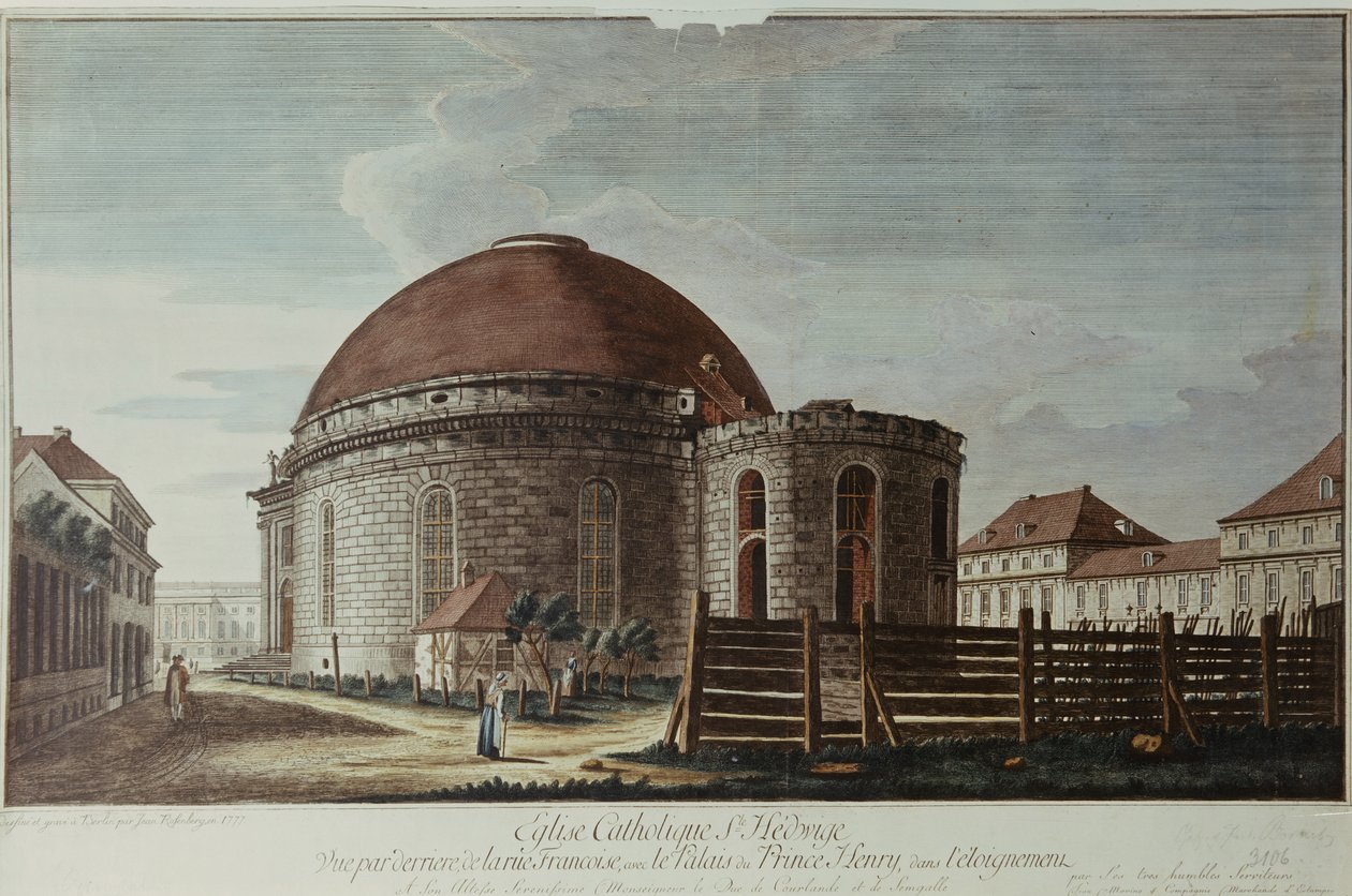 Św. Jadwiga, Katedra, Berlin (ręcznie kolorowany grawerunek) autorstwa Johann Carl Wilhelm Rosenberg