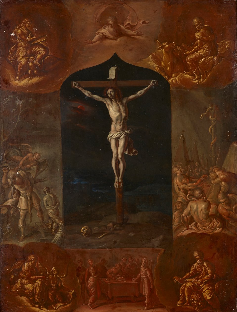Jezus ukrzyżowany i siedem scen biblijnych autorstwa Johann Carl von Reslfeld