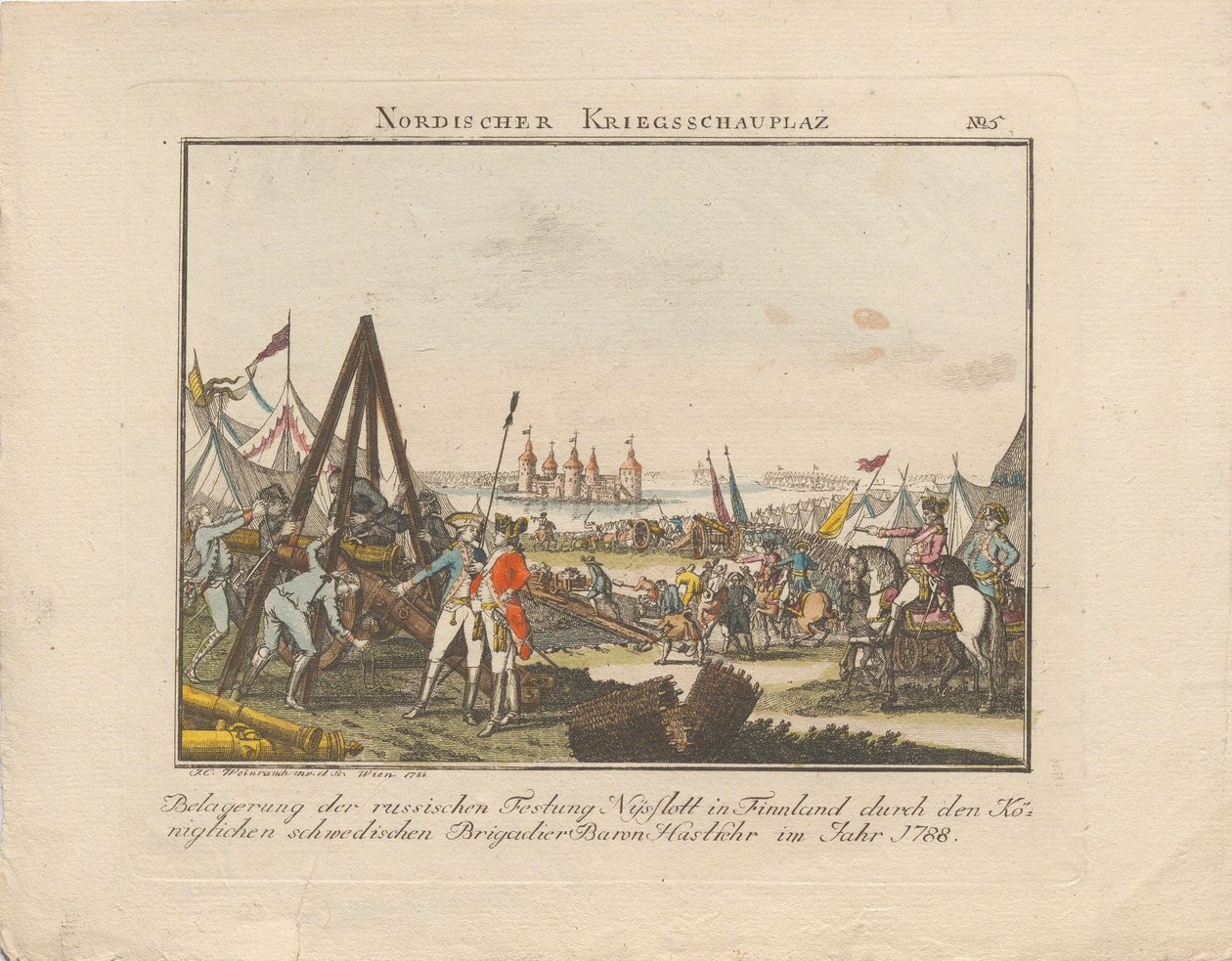 Oblężenie rosyjskiej twierdzy Nyslott w Finlandii, 1788. autorstwa Johann Caspar Weinrauch