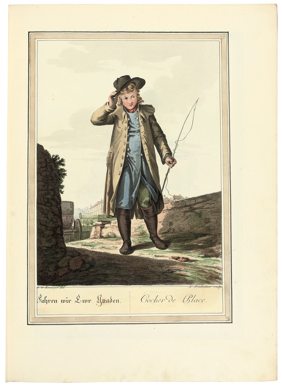 Woźnica; Cocher de Place, 1781 lub później autorstwa Johann Christian Brand