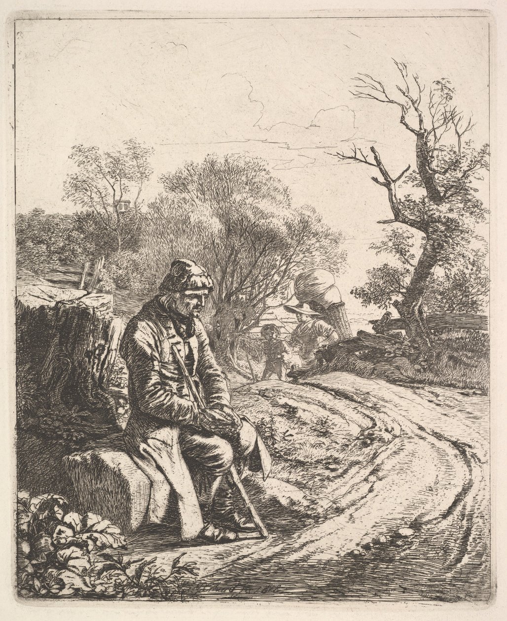 Stary człowiek siedzący na poboczu, 1818. autorstwa Johann Christian Erhard