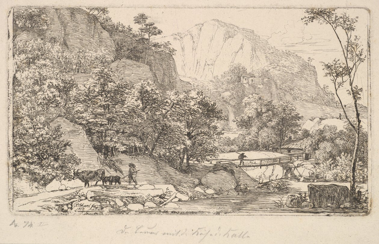 Chłop z krową i cielęciem w Unterberg koło Berchtesgaden, 1818. autorstwa Johann Christian Erhard