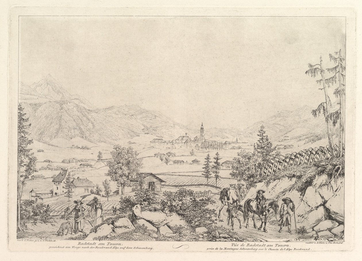 Krajobraz wiejski, Radstadt am Tauren, początek XIX wieku. autorstwa Johann Christian Erhard