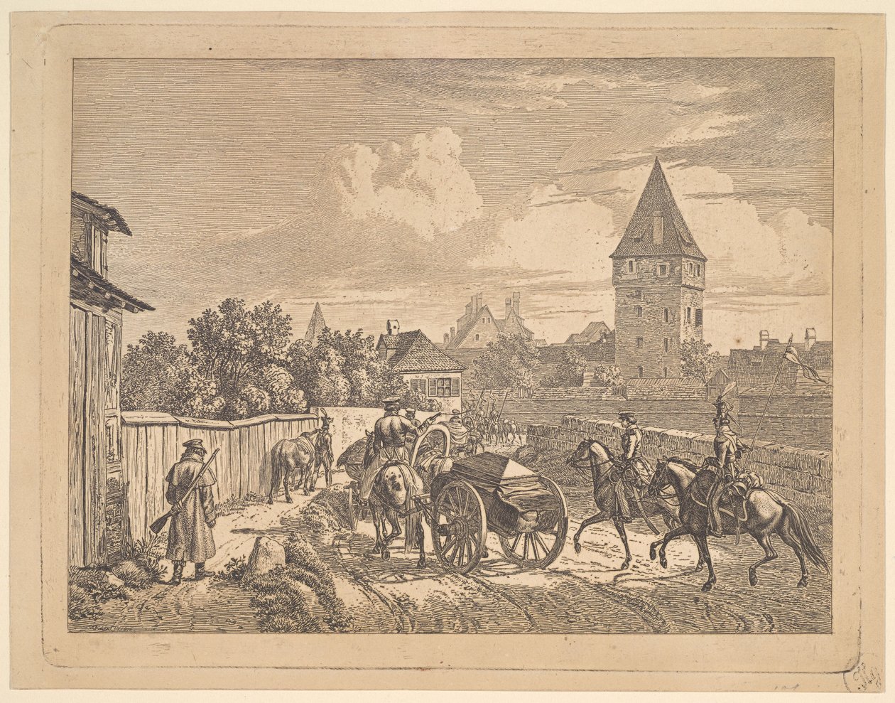 Rosyjscy ułani eskortujący pułkowy Cassonne, 1816. autorstwa Johann Christian Erhard