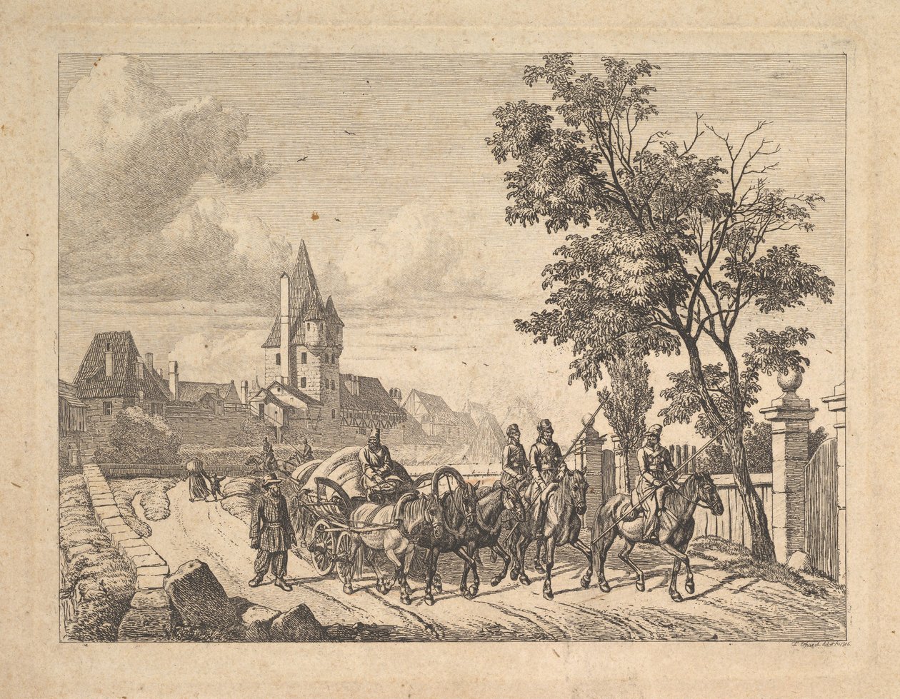 Kozacy eskortujący wóz bagażowy, 1816 r. autorstwa Johann Christian Erhard