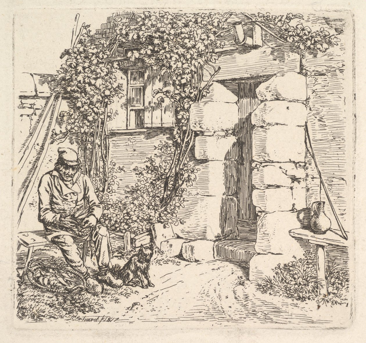 Starzec i jego pies pomorski, 1817 r. autorstwa Johann Christian Erhard