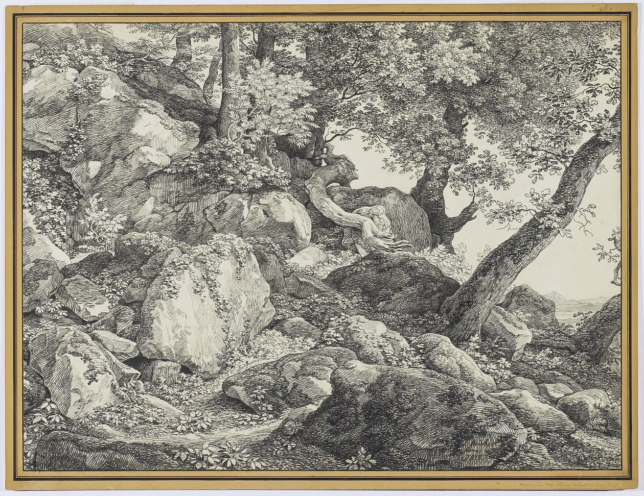 W parku Palazzo Chigi, Ariccia, 1818 (grafitowo-czarna kreda na papierze wykładanym) autorstwa Johann Christian Reinhardt