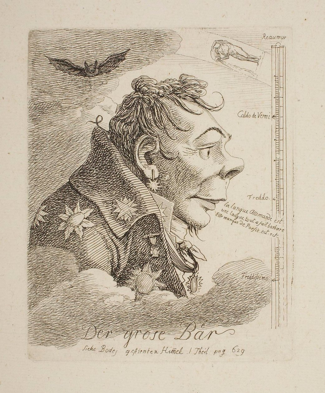 „Wielki niedźwiedź”, karykatura rosyjskiego hrabiego Mattweffa (prawdopodobnie malarza Fiodora Matwiejewa) autorstwa Johann Christian Reinhart