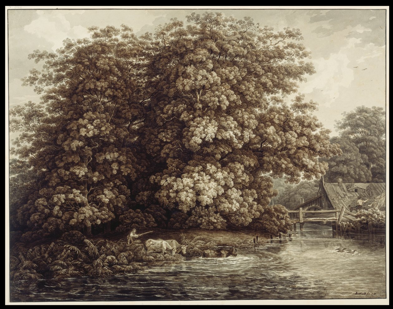 Młyn przy wielkich dębach autorstwa Johann Christian Reinhart