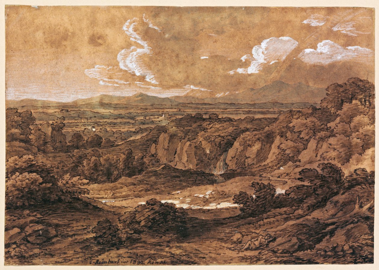 Skalisty krajobraz leśny autorstwa Johann Christian Reinhart
