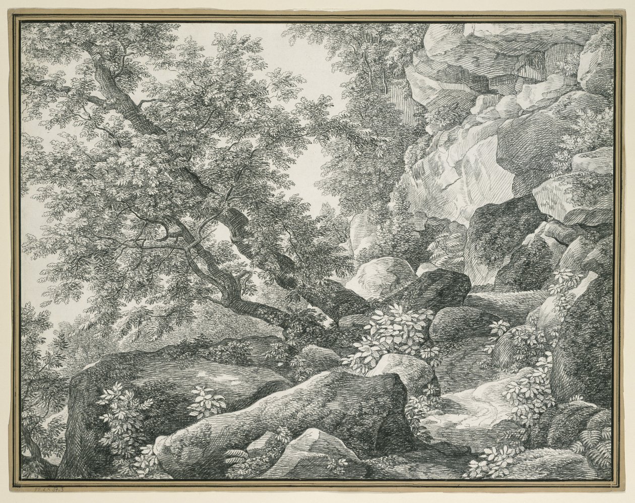 Skalisty krajobraz z drzewami autorstwa Johann Christian Reinhart