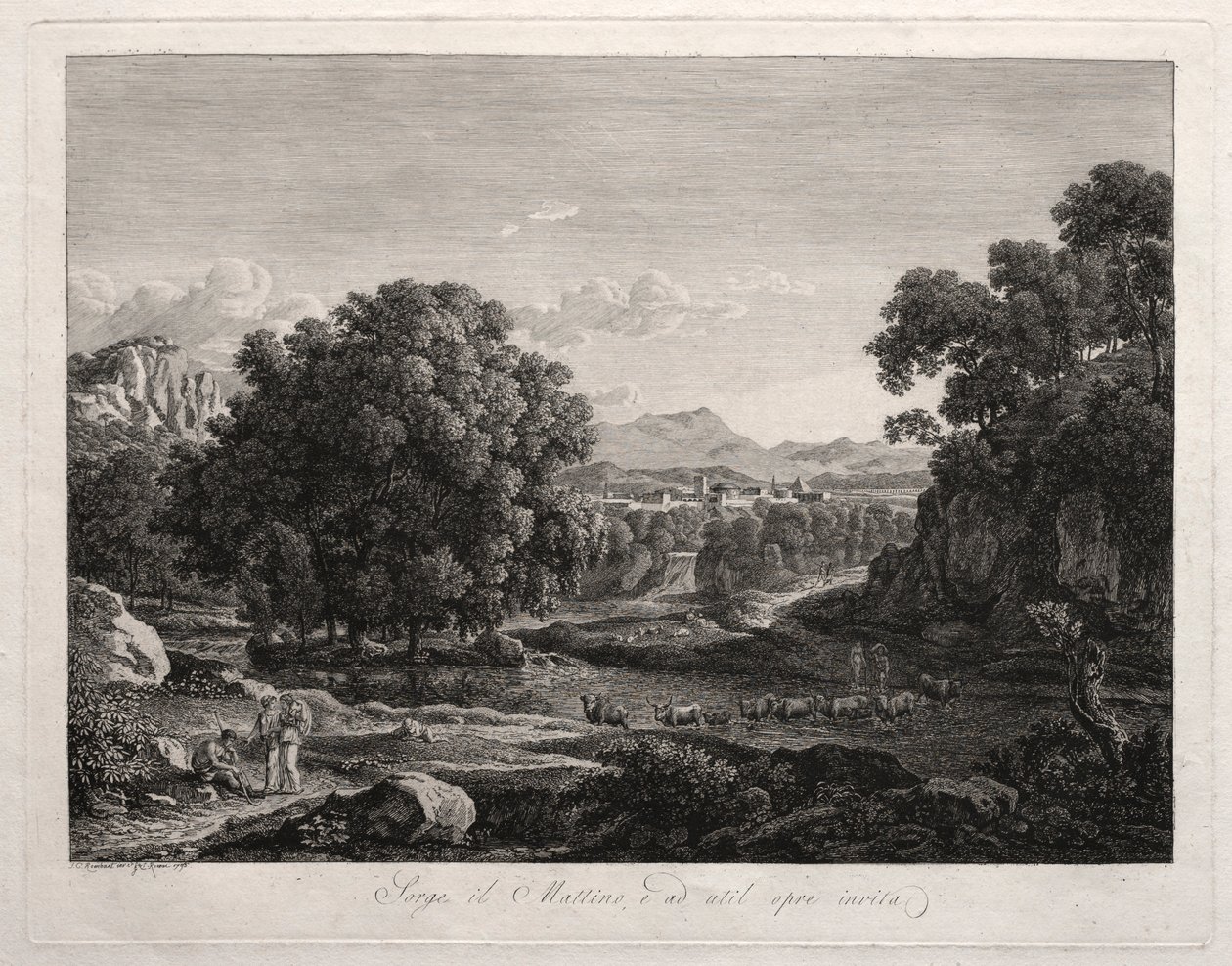 Heroiczny krajobraz: Bydło przekraczające rzekę, 1795. autorstwa Johann Christian Reinhart
