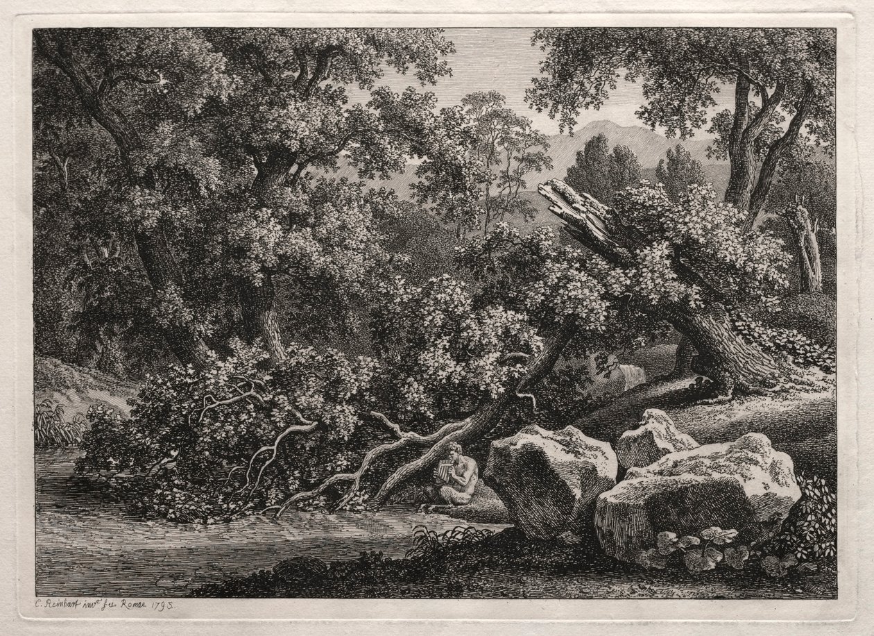 Heroiczny krajobraz: Satyr grający na flecie autorstwa Johann Christian Reinhart
