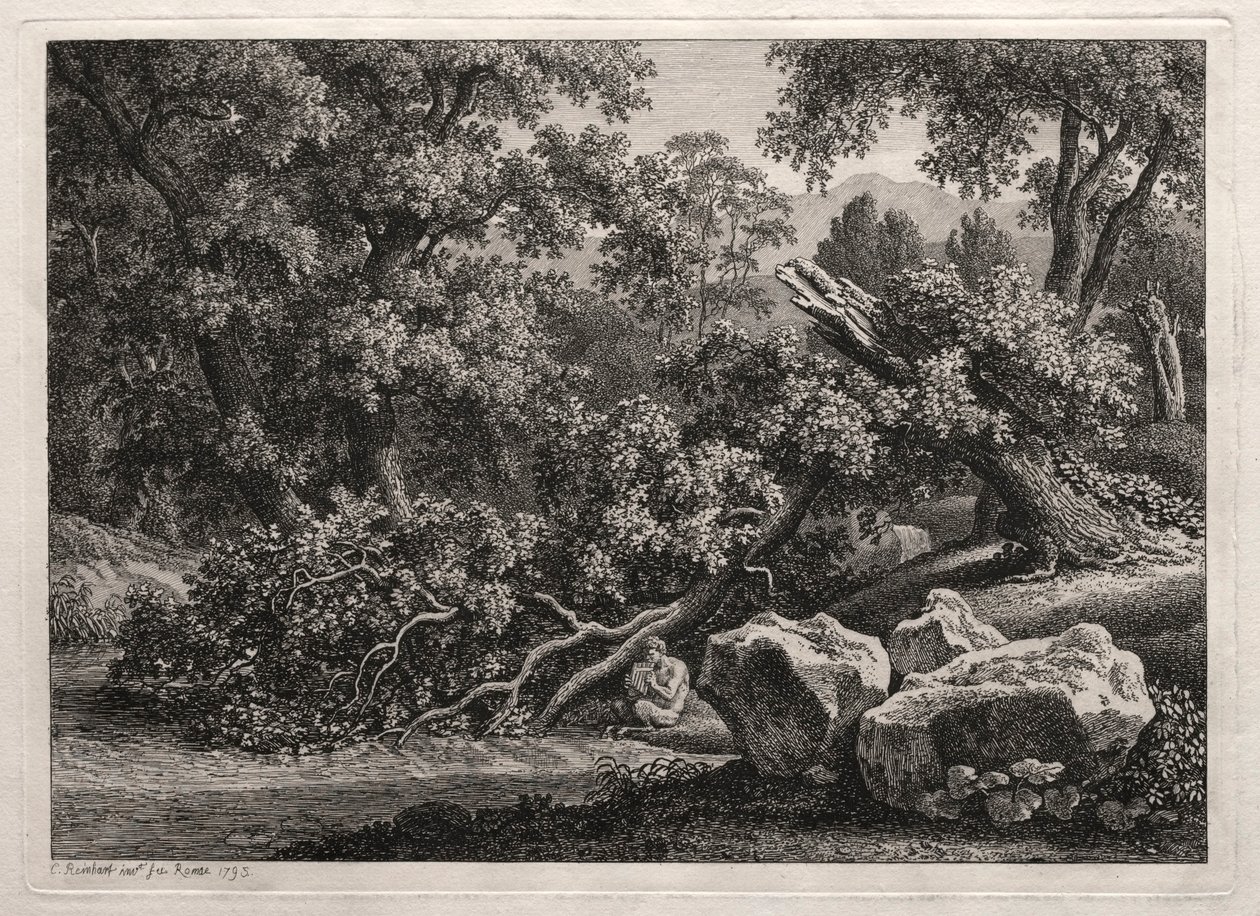 Heroiczny krajobraz: Satyr grający na flecie, 1795. autorstwa Johann Christian Reinhart