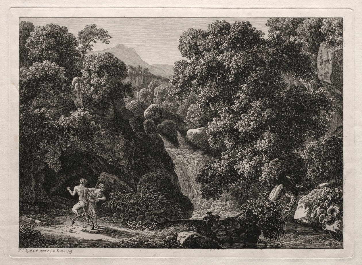 Heroiczny krajobraz: satyr i nimfa autorstwa Johann Christian Reinhart