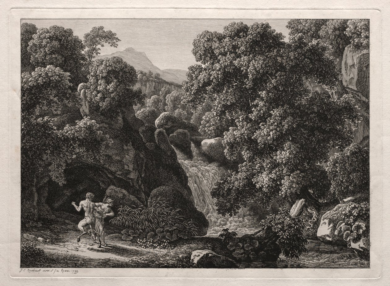 Heroiczny krajobraz: satyr i nimfa, 1799. autorstwa Johann Christian Reinhart