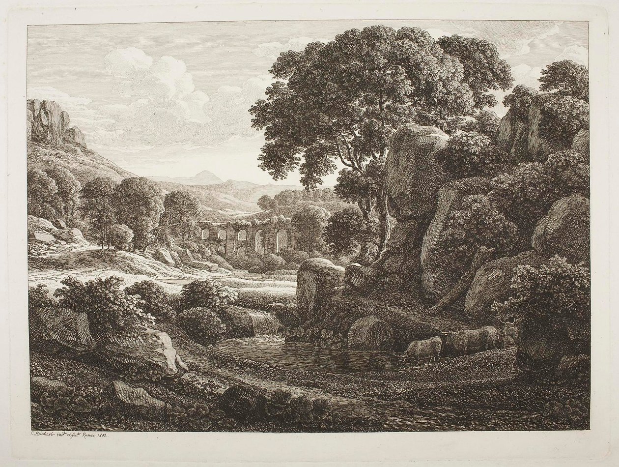 Włoski krajobraz z ruinami autorstwa Johann Christian Reinhart