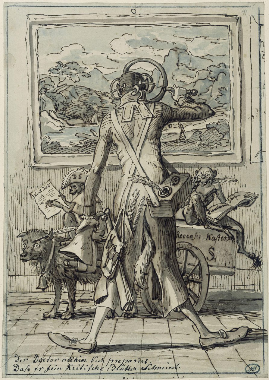 Karykatura przedstawiająca dr Ludwiga Schorna w Monachium autorstwa Johann Christian Reinhart