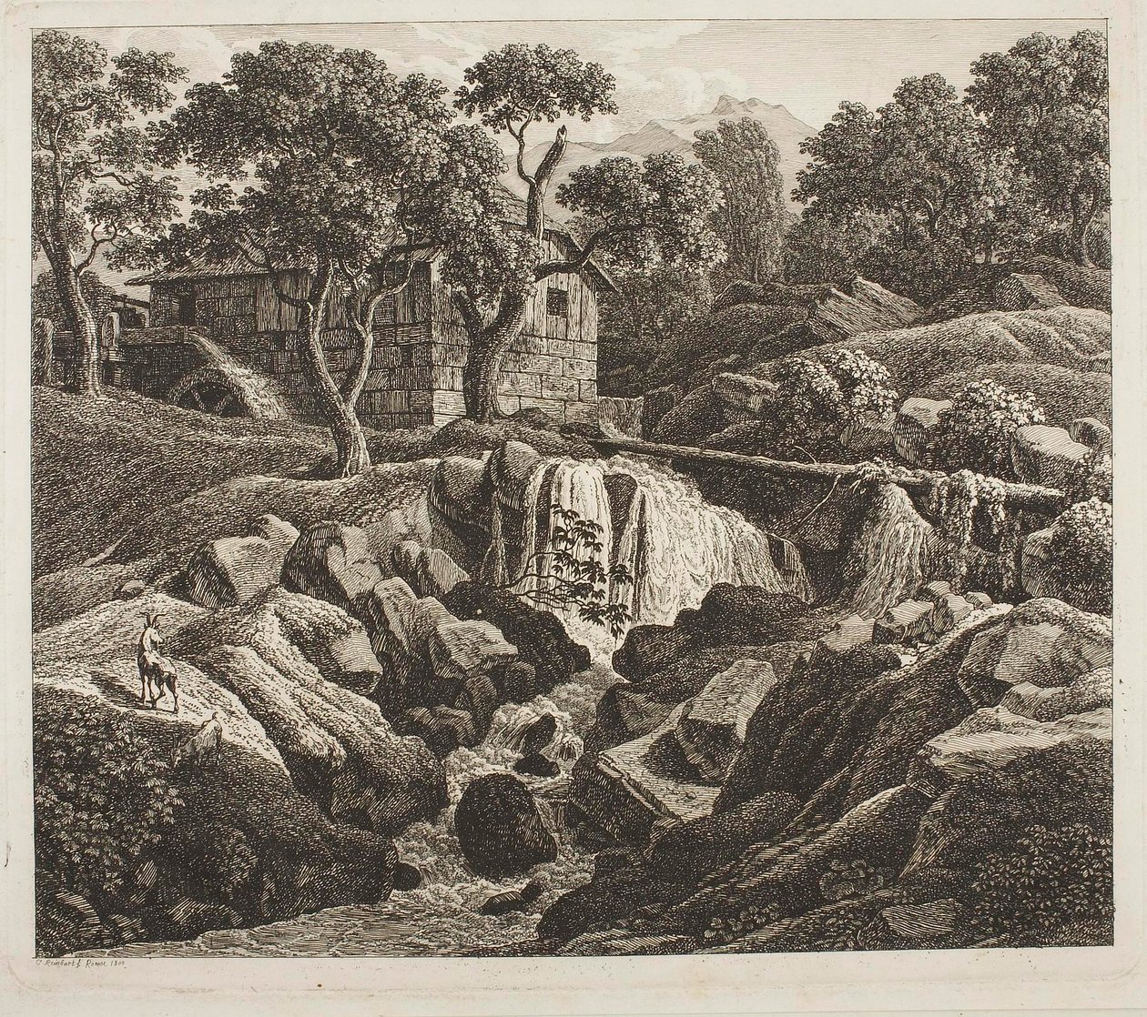 Pejzaż z kołem młyńskim autorstwa Johann Christian Reinhart
