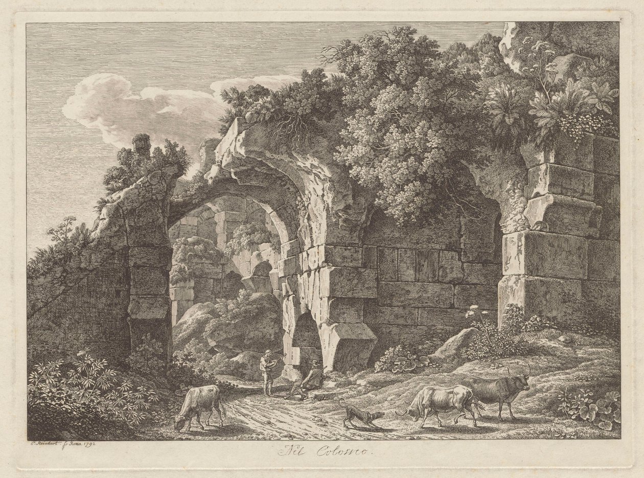 W Koloseum, pasterze ze stadem wśród ruin autorstwa Johann Christian Reinhart