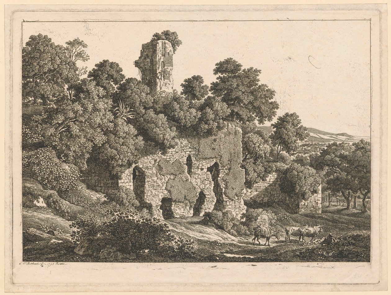 Pejzaż - Ruiny willi Ventidia Bassa w Tivoli autorstwa Johann Christian Reinhart