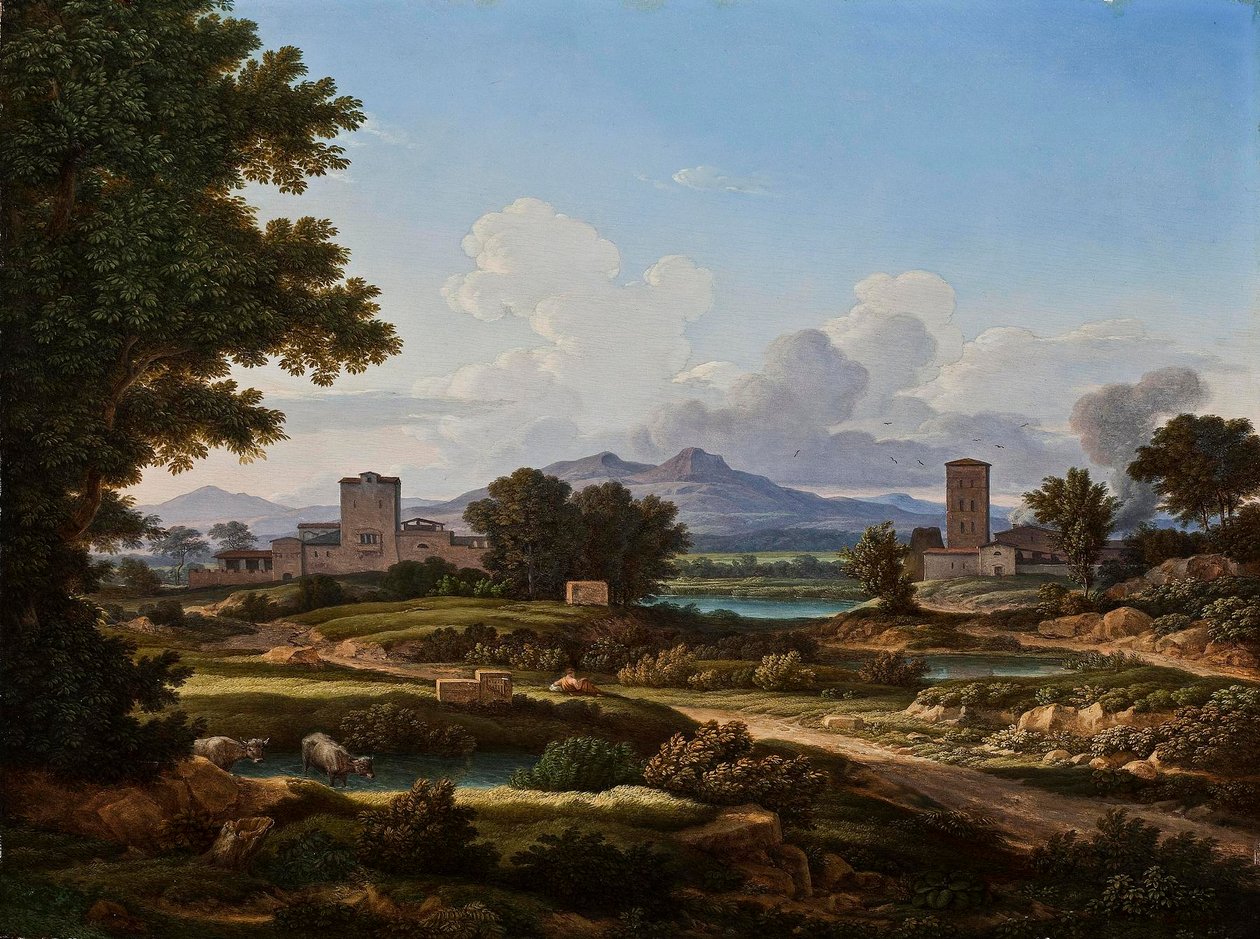 Krajobraz rzymski, skomponowany z elementów Torre del Quinto autorstwa Johann Christian Reinhart