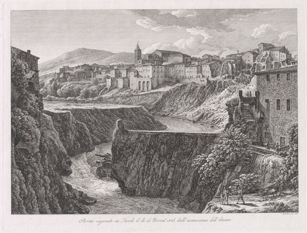 Ruiny powstałe w Tivoli w wyniku wzrostu Aniene (Tivoli zniszczone przez powódź rzeki Aniene) autorstwa Johann Christian Reinhart
