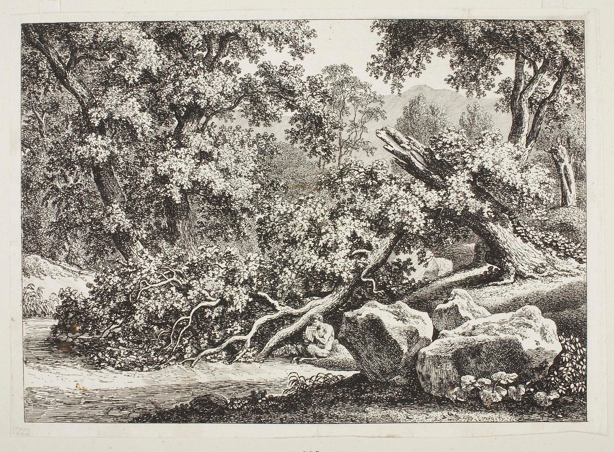 Scena leśna z połamanym dębem autorstwa Johann Christian Reinhart