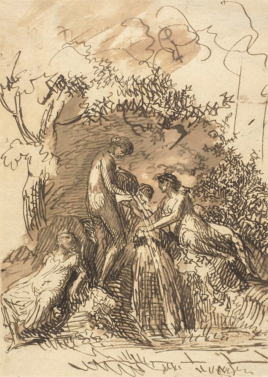 Młode dziewczyny przy fontannie, ok. 1790-99 autorstwa Johann Christian Reinhart