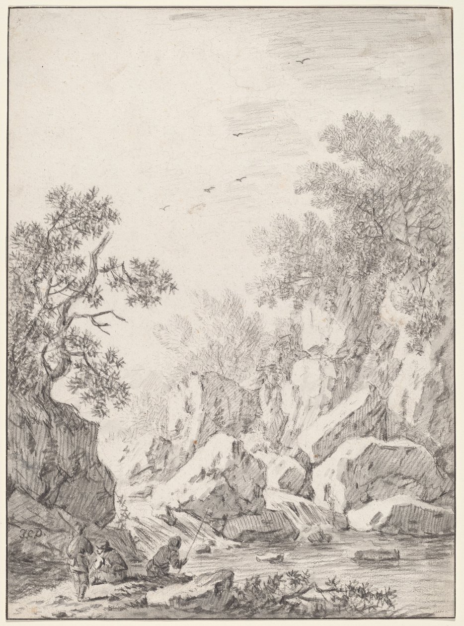 Wodospad przy skalnych klifach autorstwa Johann Christoph Dietzsch