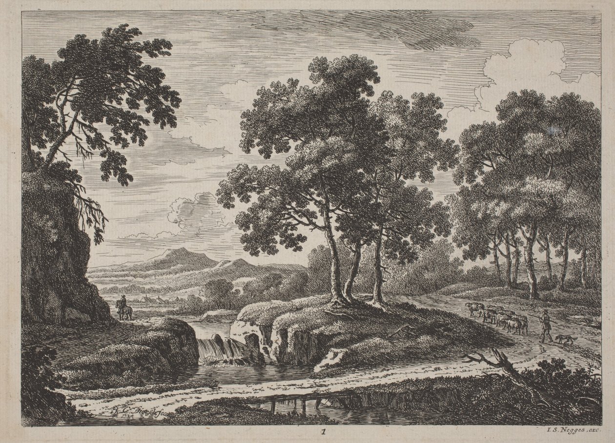 Panoramiczne krajobrazy rzeczne z podróżnikami, 1734. autorstwa Johann Christoph Dietzsch