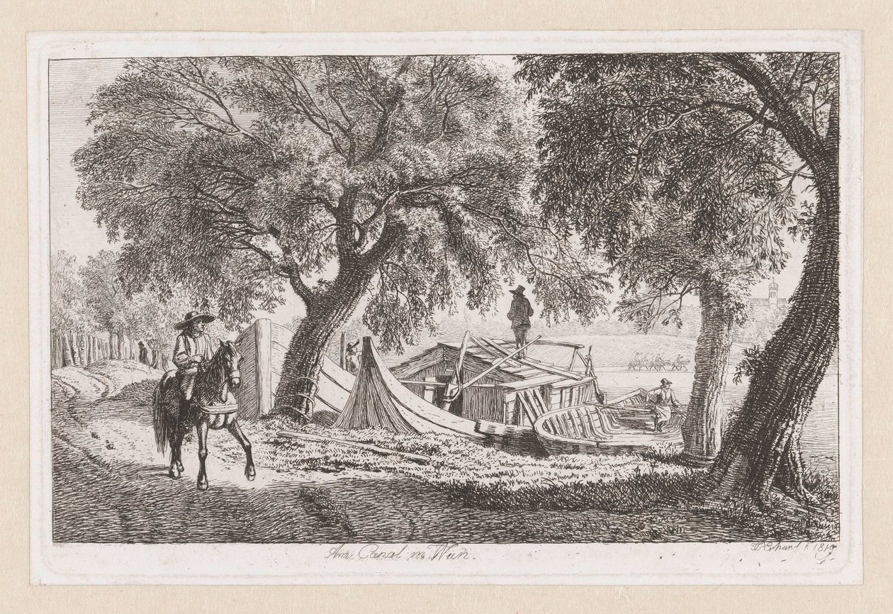 Zacumowane łodzie przy kanale w Wiedniu Am Canal w Wiedniu (tytuł na obiekcie) autorstwa Johann Christoph Erhard