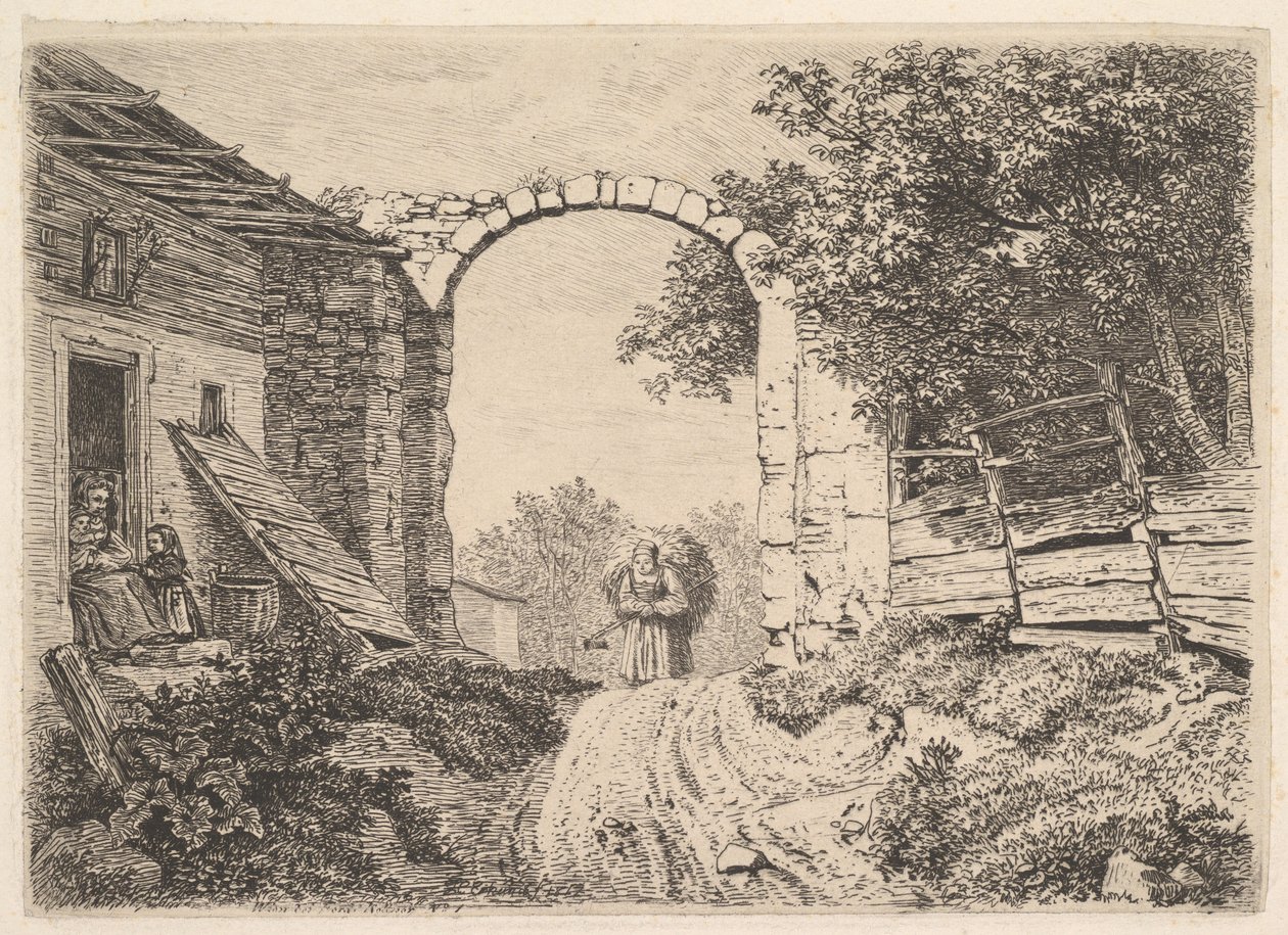 Dziewczyna z ładunkiem siana pod Thorbogenem autorstwa Johann Christoph Erhard
