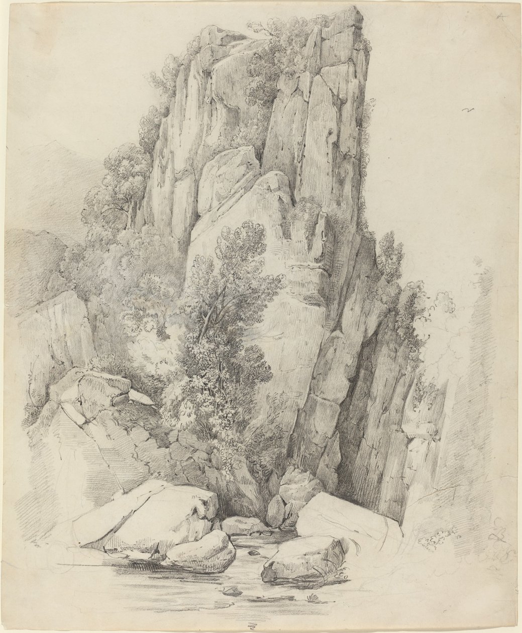 Skalne klify nad strumieniem autorstwa Johann Christoph Erhard