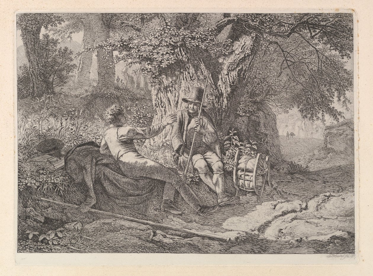 Artysta odpoczywający wraz ze swoim przewodnikiem autorstwa Johann Christoph Erhard