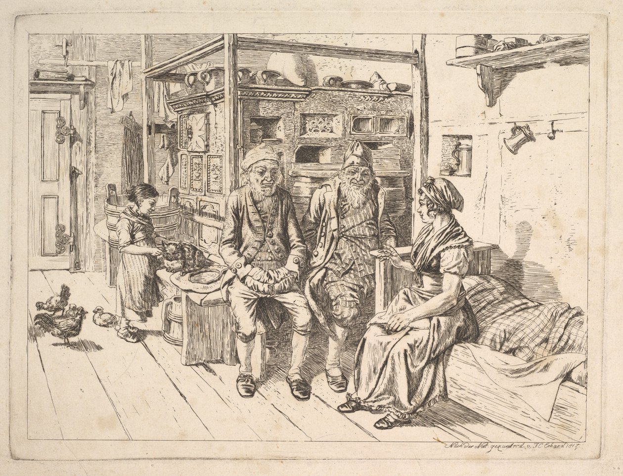 Żydowska rodzina siedząca wokół pieca autorstwa Johann Christoph Erhard