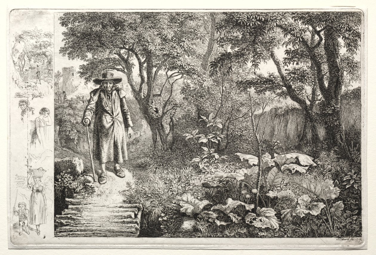 Starzec przed mostem z bali, 1819. autorstwa Johann Christoph Erhard
