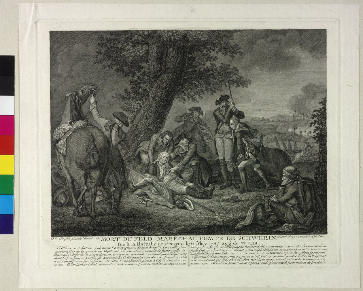 Śmierć margrabiego Kurta Christopha von Schwerin podczas bitwy pod Pragą w 1757 r. autorstwa Johann Christoph Frisch