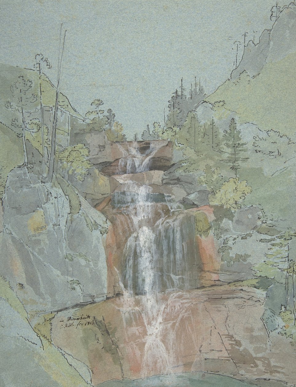 Krajobraz z wodospadem, 1816. autorstwa Johann Christoph Rist