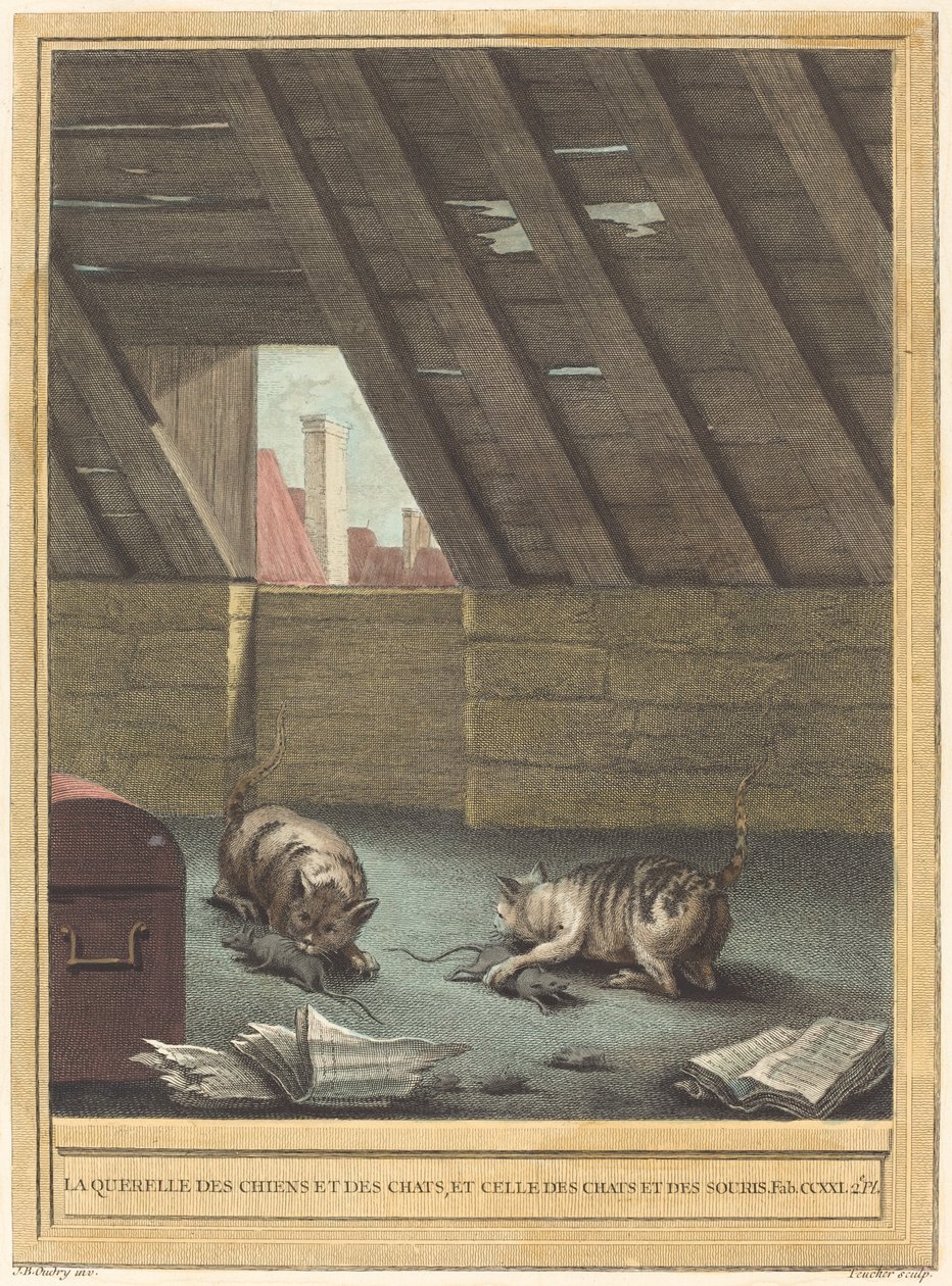 Kłótnia kotów i psów oraz kotów i myszy autorstwa Johann Christoph Teucher after Jean Baptiste Oudry