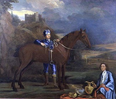 Portret konia wyścigowego i dżokeja, ok. 1690 (olej na płótnie) autorstwa Johann Closterman