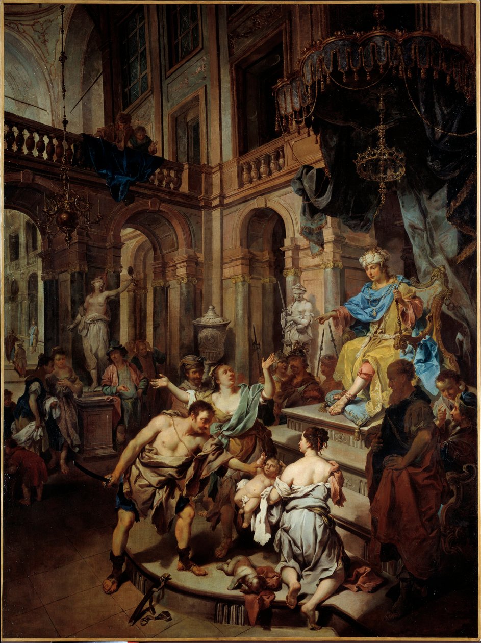 Osąd Salomona Dwie kobiety udają, że są matką tego samego dziecka. Obraz Johanna Conrada Seekatza (1719-1768) (ec.all.) XVIII w. Brześć, Muzeum Sztuk Pięknych autorstwa Johann Conrad Seekatz