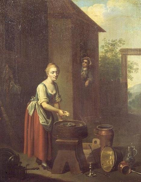 Pokojówka zmywająca naczynia na podwórku autorstwa Johann Daniel Bager